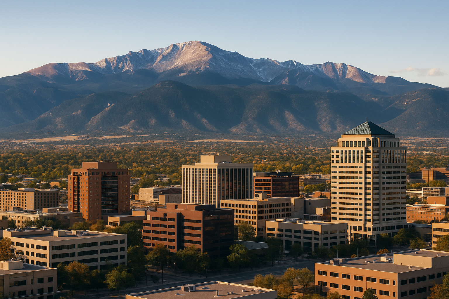 Colorado Springs skyline with Pikes Peak